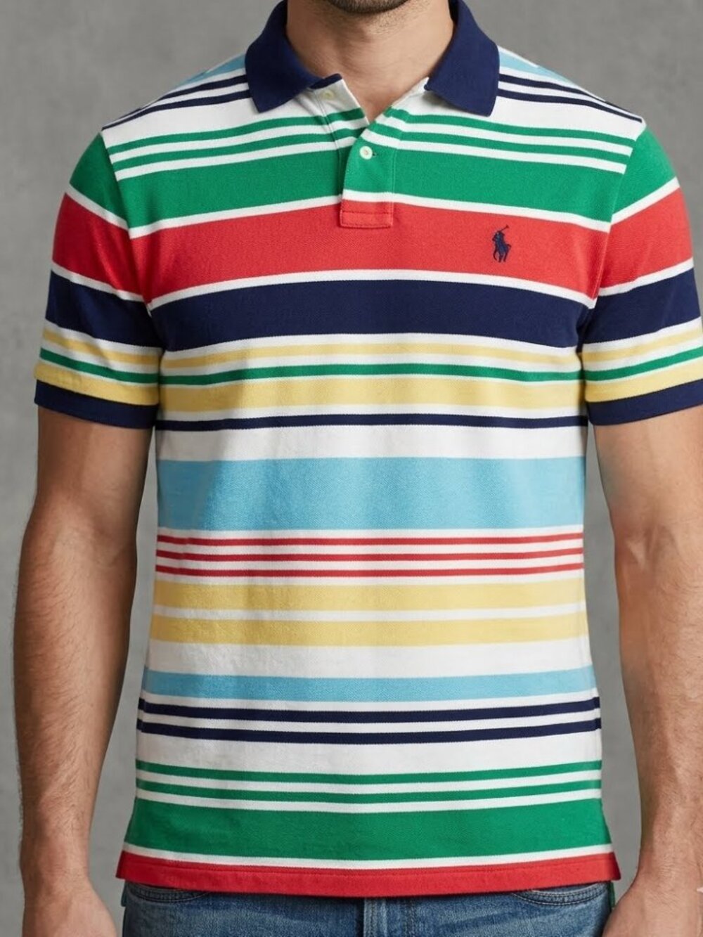 Polo Ralph Lauren Classic Fit Stripe Multi Color Preppy Mesh Polo Shirt Men's L